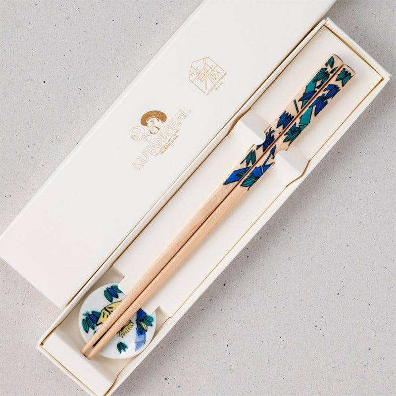 [筷子] Kutani海豹花竹子（22.5cm）筷子休息和禮品盒套裝|松山|瓦卡薩漆器
