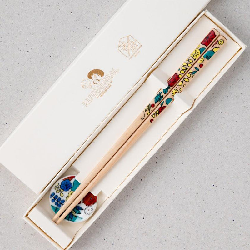 [筷子] Kutani海豹花古雪胡5朵花（22.5cm）筷子休息和禮品盒套裝|松山|瓦卡薩漆器