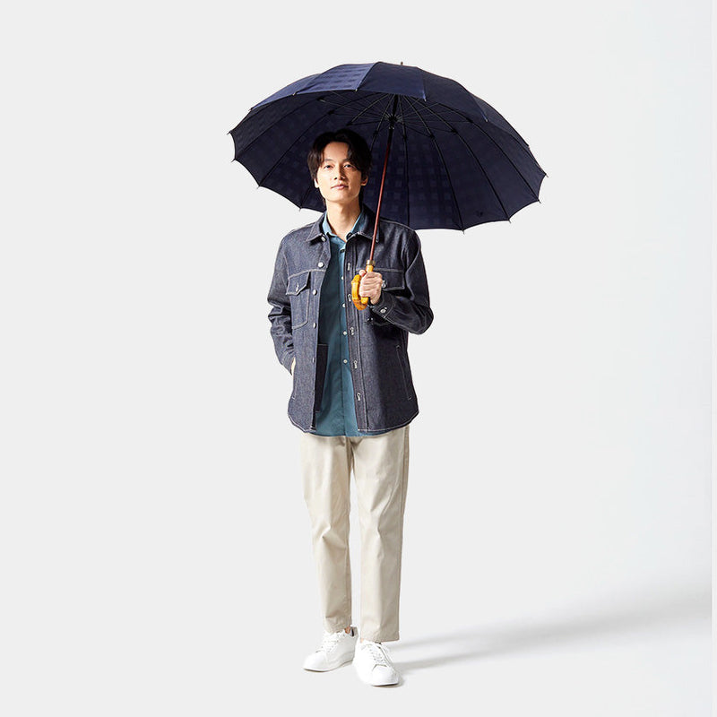 [UMBRELLA] GENTLEMEN'S CHESS LONG CARBON (NAVY) | TOKYO UMBRELLA | MAEHARA KOEI SHOTEN