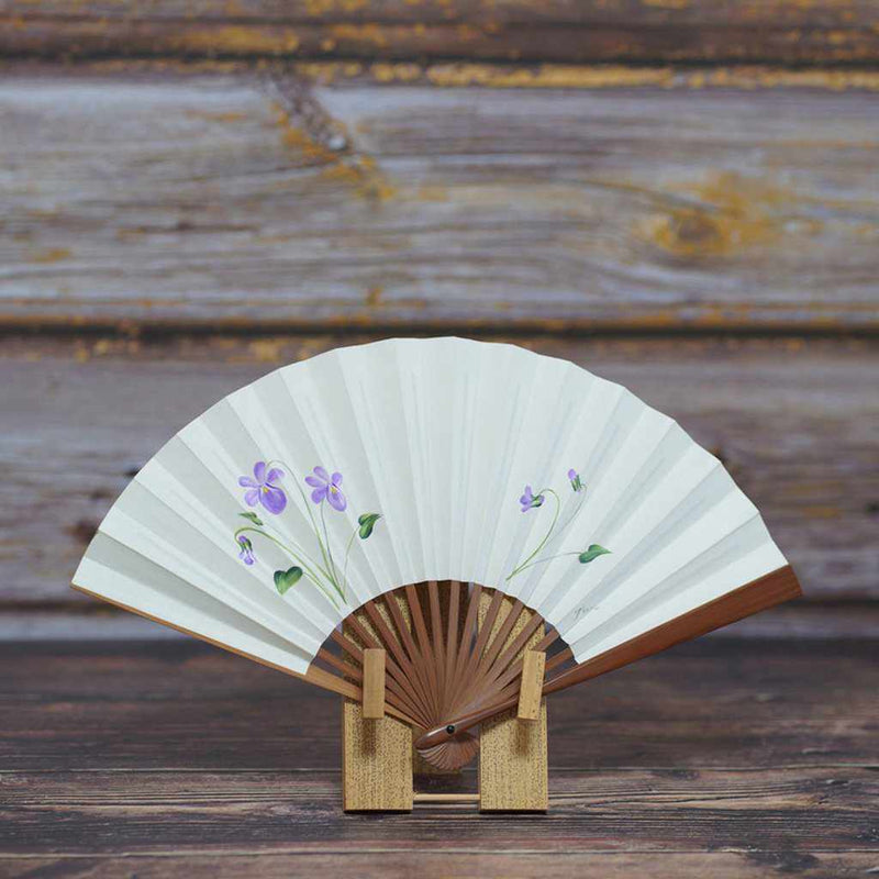 [HAND FAN] WOMAN'S DRAWING PICTURE SUMIRE WHITE KARAKI BAMBOO | UNKINDO FUKATSU HAND FAN | EDO FOLDING FANS