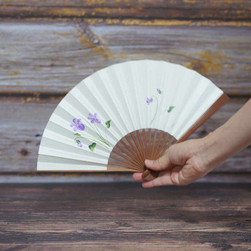 [HAND FAN] WOMAN'S DRAWING PICTURE SUMIRE WHITE KARAKI BAMBOO | UNKINDO FUKATSU HAND FAN | EDO FOLDING FANS