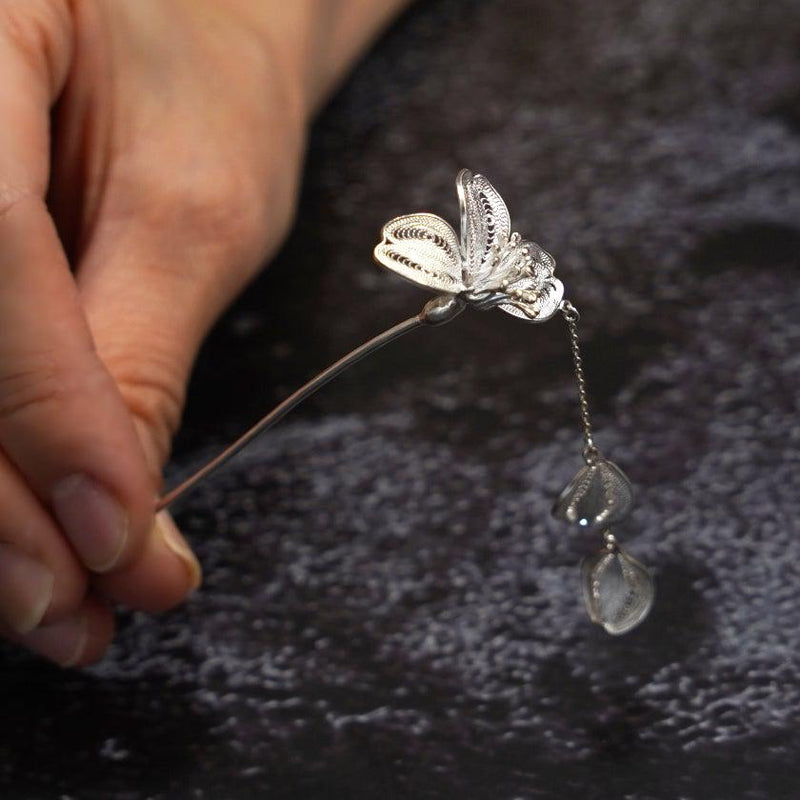 [HAIR STICK] KANZASHI SAKURA(CHERRY BLOSSAM B) | CHECOS | SILVER WIRE WORK