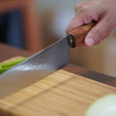 [KITCHEN (CHEF) KNIFE] HIGH CARBON STAINLESS STEEL INTERCUTTING POLISHED DAMASCUS SANTOKU KNIFE 180MM OAK OCTAGONAL PATTERN-KAKISHIBU FINISH- | SAKAI FORGED BLADES|YAMAWAKI CUTLERY