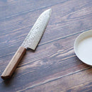 [KITCHEN (CHEF) KNIFE] HIGH CARBON STAINLESS STEEL INTERCUTTING POLISHED DAMASCUS SANTOKU KNIFE 180MM OAK OCTAGONAL PATTERN-KAKISHIBU FINISH- | SAKAI FORGED BLADES|YAMAWAKI CUTLERY