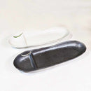 [LARGE PLATE (PLATTER)] LONG PLATE WITH BOAT-SHAPED PARTITION BLACK | MARUMO KATO POTTERY | MINO WARES