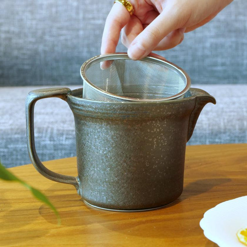 [JAPANESE TEA CUP] WIDE-MOUTHED POT BLACK SILVER (WITH AMI) | MARUMO KATO POTTERY | MINO WARES