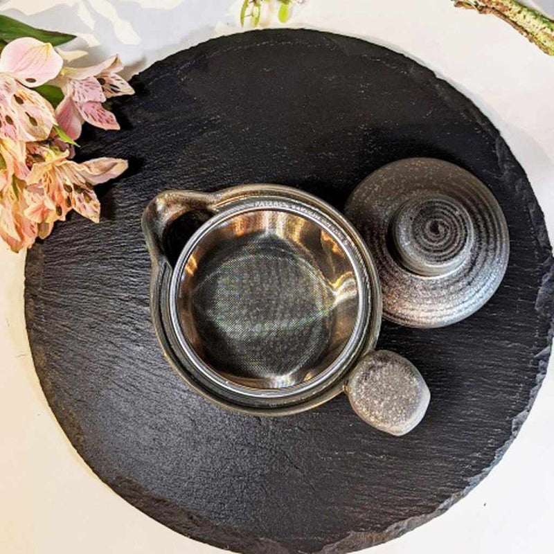 [JAPANESE TEA CUP] WIDE-MOUTHED POT BLACK SILVER (WITH AMI) | MARUMO KATO POTTERY | MINO WARES