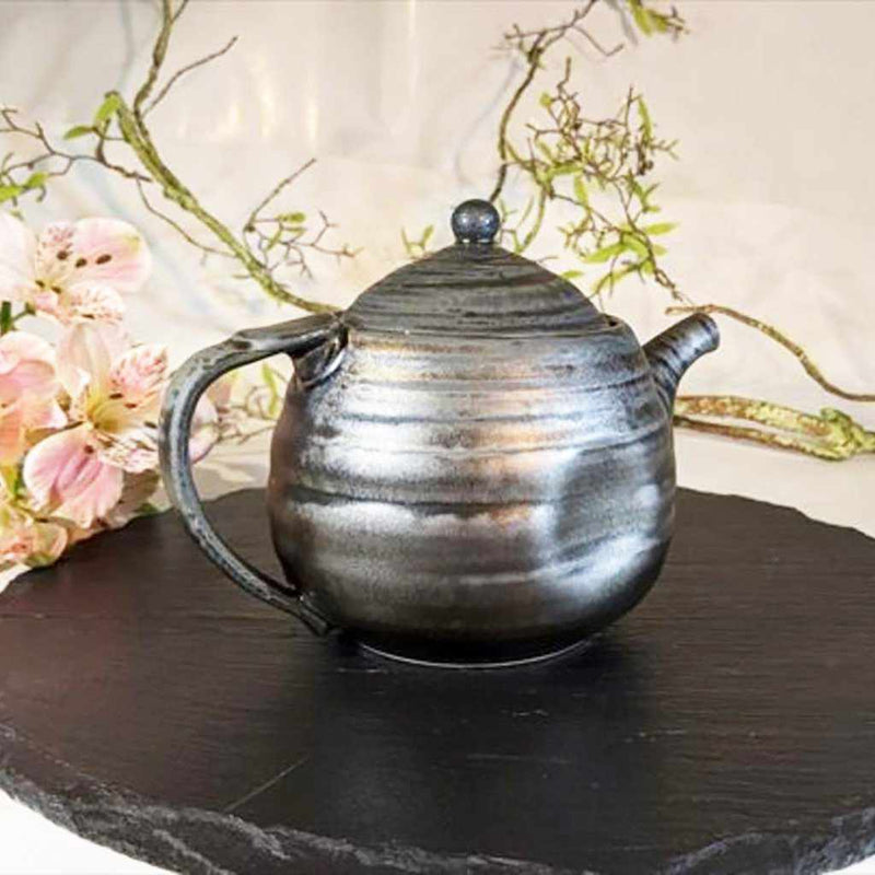 [JAPANESE TEA CUP] EGG POT BLACK SILVER (WITH AMI) | MARUMO KATO POTTERY | MINO WARES