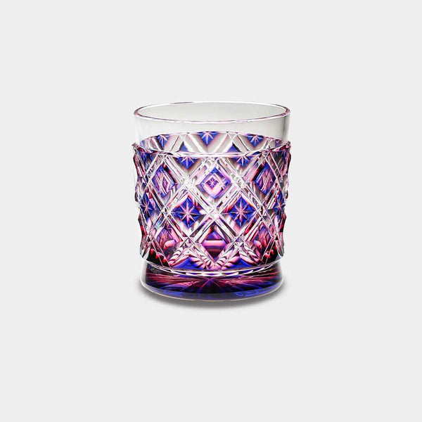 【薩摩切子】satuma 雙層玻璃 格紋復古玻璃杯 (金赤/瑠璃) 附桐木盒
