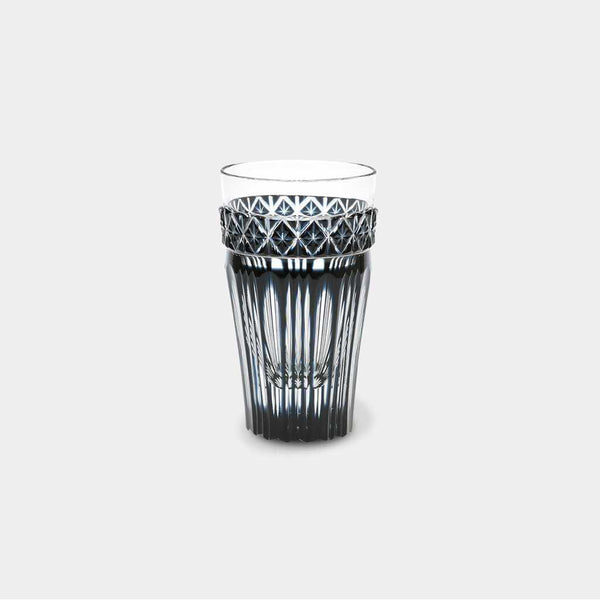[GLASS] BLACK KIRIKO BEER GLASS IN A PAULOWNIA BOX | SATUMA VIDRO | SATSUMA CUT GLASS