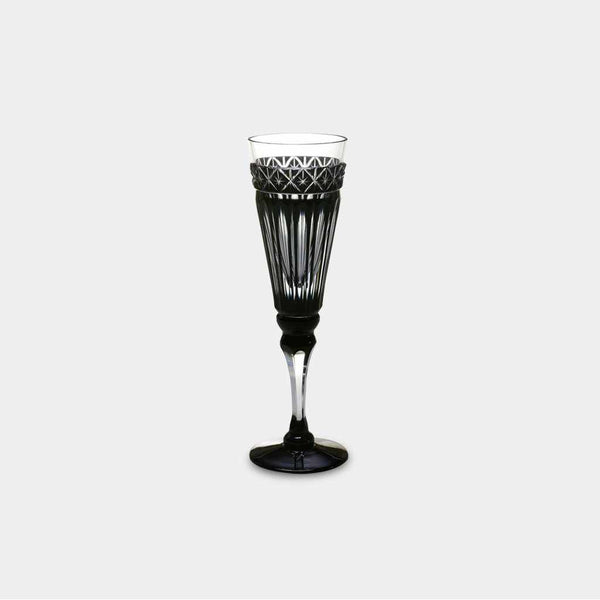 [GLASS] BLACK KIRIKO CHAMPAGNE GLASS IN A PAULOWNIA BOX | SATUMA VIDRO | SATSUMA CUT GLASS