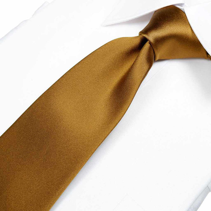 [TIE] GOLD BROWN MIYAVI 33 MOMME SILK SATIN | GUNNAI TEXTILES| FUJI SAKURA