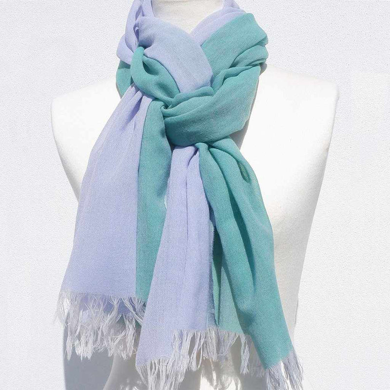 [SCARF] STALL KASANE OGURI COLOR (TURQUOISE × LIGHT BLUE) | GUNNAI TEXTILES| FUJI SAKURA