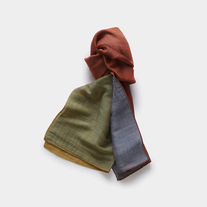 [SCARF] STALL YASURAGI ERIMAKI (GOLD × MOSS GREEN × TERRACOTTA × GRAYISH BLUE) | GUNNAI TEXTILES| FUJI SAKURA