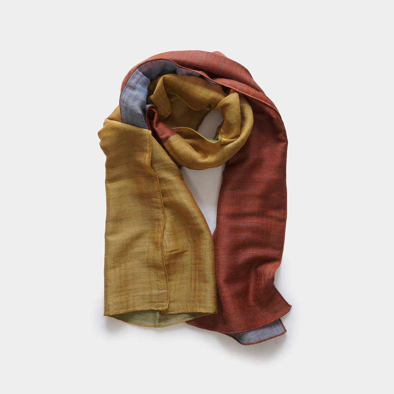 [SCARF] STALL YASURAGI ERIMAKI (GOLD × MOSS GREEN × TERRACOTTA × GRAYISH BLUE) | GUNNAI TEXTILES| FUJI SAKURA