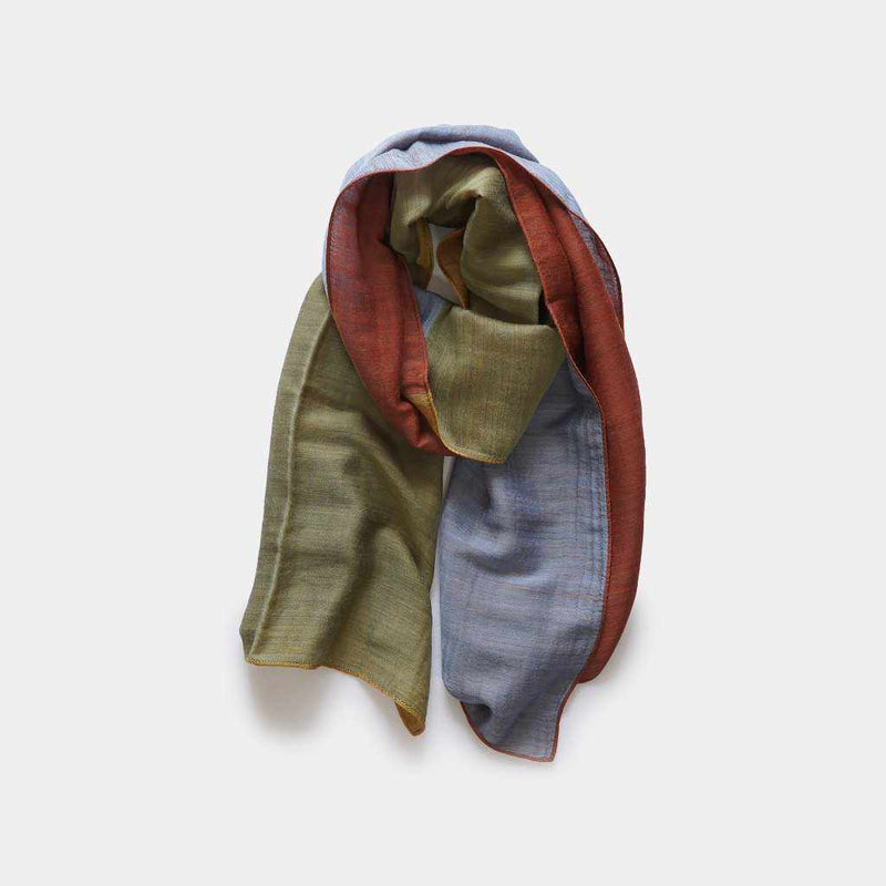 [SCARF] STALL YASURAGI ERIMAKI (GOLD × MOSS GREEN × TERRACOTTA × GRAYISH BLUE) | GUNNAI TEXTILES| FUJI SAKURA