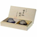 [GLASS] ENGRAVED GLASS BLUE RED FUJI CELEBRATION CUP (PAIR) IN A WOODEN BOX | EDO GLASS
