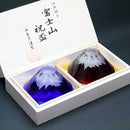 [GLASS] ENGRAVED GLASS BLUE RED FUJI CELEBRATION CUP (PAIR) IN A WOODEN BOX | EDO GLASS