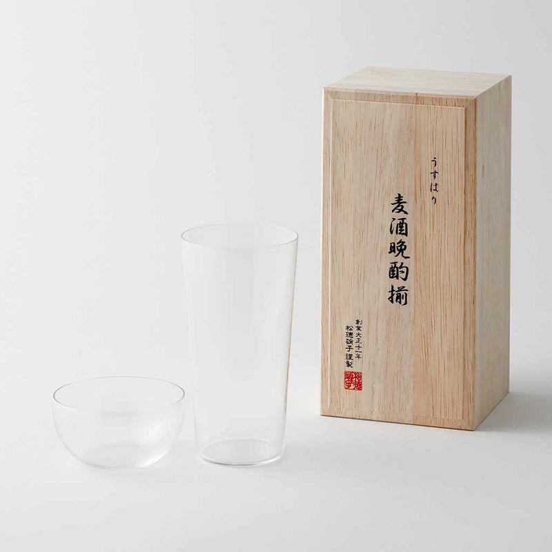 [GLASS] THIN TUMBLER L & PERSIMMON PEA SMALL BOWL SET IN A WOODEN BOX | EDO GLASS