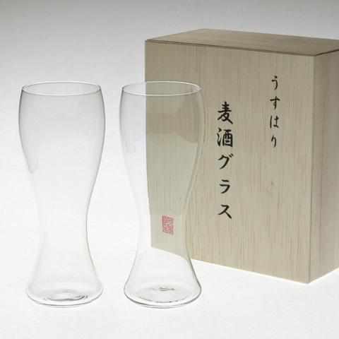 [GLASS] LIGHT BEER GLASS IN A WOODEN BOX 2 PIECES IN A WOODEN BOX | EDO GLASS