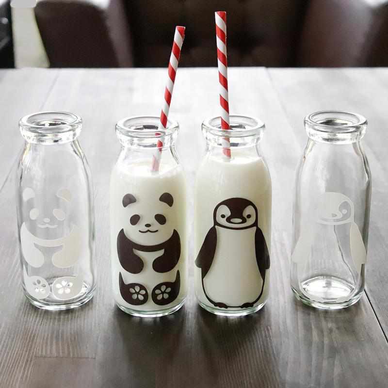 [玻璃]牛奶微笑魔術（熊貓＆penguin）2件