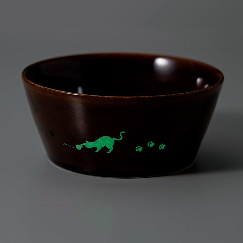 [碗]貓13厘米發光碗（棕色）| Mino Wares |馬魯莫·高吉（Marumo Takagi）