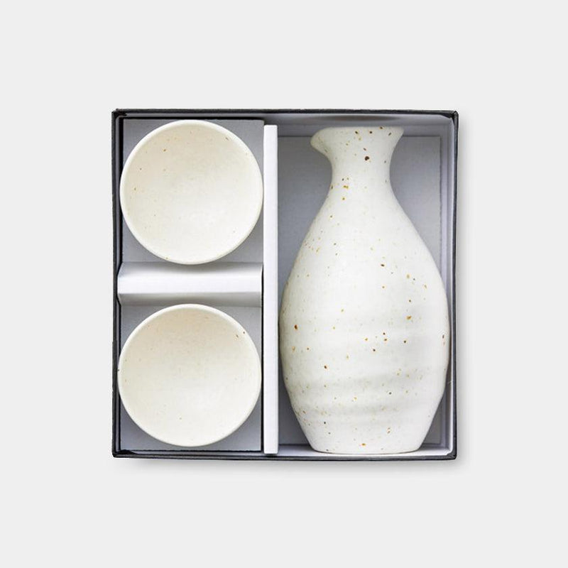 [清酒瓶和杯子套]白色滑動器皿（3件）| Mino Wares |馬魯莫·高吉（Marumo Takagi）