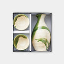 [SAKE BOTTLE & CUP SET] ORIBE WITH GREEN LINE (3 PIECES) | MINO WARES | MARUMO TAKAGI