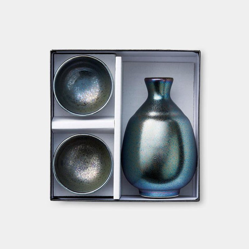 [SAKE BOTTLE & CUP SET] BLACK LUSTER (3 PIECES) | MINO WARES | MARUMO TAKAGI