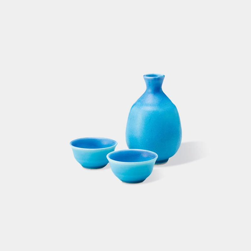 [SAKE BOTTLE & CUP SET] TURKEY BLUE (3 PIECES) | MINO WARES | MARUMO TAKAGI