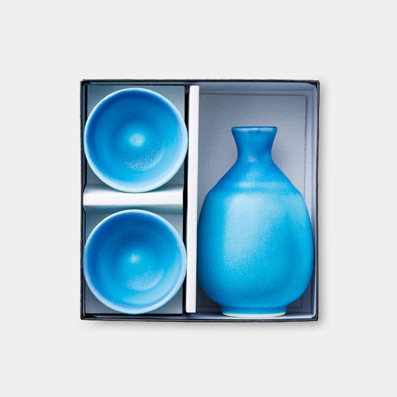 [SAKE BOTTLE & CUP SET] TURKEY BLUE (3 PIECES) | MINO WARES | MARUMO TAKAGI