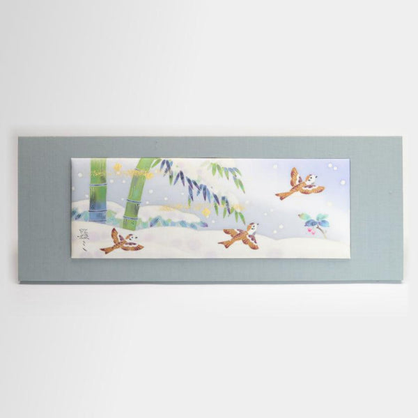 [藝術面板]竹子和麻雀| Kaga Yuzen | Kenzo Makino