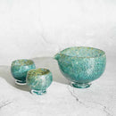 [SAKE BOTTLE & CUP SET] 3PIECES UTAGE BLUE | GLASS STUDIO IZUMO | BLOWN GLASS (2 weeks production after order)