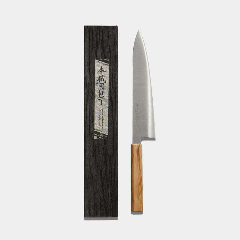 [KITCHEN (CHEF) KNIFE]  INOX SWEDISH STEEL GYUTO (DOUBLE-EDGED BLADE) OLIVE WOOD HANDLE 240MM | SAKAI FORGED BLADES