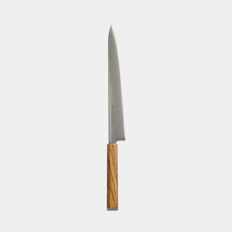 [KITCHEN (CHEF) KNIFE]  INOX SWEDISH STEEL SUJIBIKI (DOUBLE-EDGED BLADE) OLIVE WOOD HANDLE 270MM | SAKAI FORGED BLADES