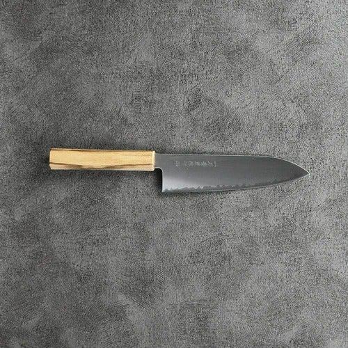 [KITCHEN (CHEF) KNIFE]  POWDERED HSS SUPER GOLD (SG2) SANTOKU KNIFE (DOUBLE EDGED) OAK HANDLE 180MM | SEKI FORGED BLADES