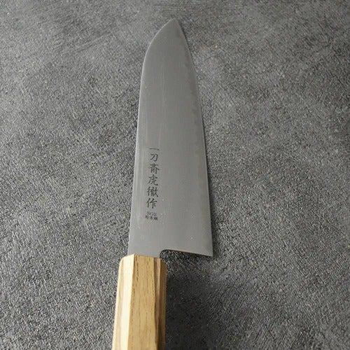 [KITCHEN (CHEF) KNIFE]  POWDERED HSS SUPER GOLD (SG2) SANTOKU KNIFE (DOUBLE EDGED) OAK HANDLE 180MM | SEKI FORGED BLADES