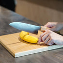 [KITCHEN (CHEF) KNIFE]  GOLD WARIKOMI V5 HAMMERED JAPANESE SANTOKU KNIFE OAK OCTAGONAL HANDLE MAPLE BOLSTER 180 | SAKAI FORGED BLADES