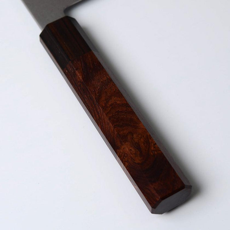 [KITCHEN (CHEF) KNIFE]  V10 DAMASCUS JAPANESE SANTOKU KNIFE EBONY OCTAGONAL STRIPED EBONY BOLSTER 180 | SAKAI FORGED BLADES