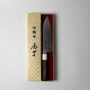 [KITCHEN (CHEF) KNIFE]  POWDERED HSS SG2 DAMASCUS JAPANESE SANTOKU KNIFE STRIPED EBONY OCTAGONAL ARTIFICIAL MARBLE BOLSTER 180  | SAKAI FORGED BLADES