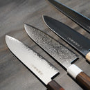 [KITCHEN (CHEF) KNIFE]  POWDERED HSS SG2 DAMASCUS JAPANESE SANTOKU KNIFE STRIPED EBONY OCTAGONAL ARTIFICIAL MARBLE BOLSTER 180  | SAKAI FORGED BLADES