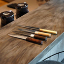 [KITCHEN (CHEF) KNIFE]  POWDERED HSS SG2 DAMASCUS JAPANESE SANTOKU KNIFE STRIPED EBONY OCTAGONAL ARTIFICIAL MARBLE BOLSTER 180  | SAKAI FORGED BLADES