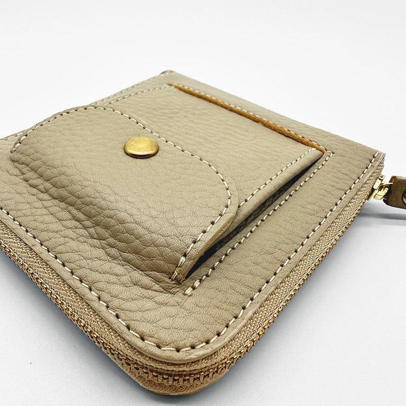 [LEATHER CASE] TYPE2 SHRINK MICA-BEIGE SOFT SHRINK COWHIDE WITH COIN POCKET AND STANDARD D-RINGS | LEATHERWORK | RAKUKEI