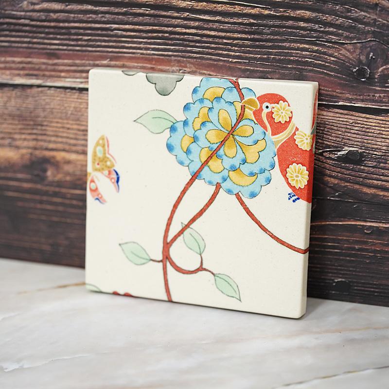 [藝術面板，碟子套] 4件古典陶瓷瓷磚NO.2〜5 |京都yuzen染色