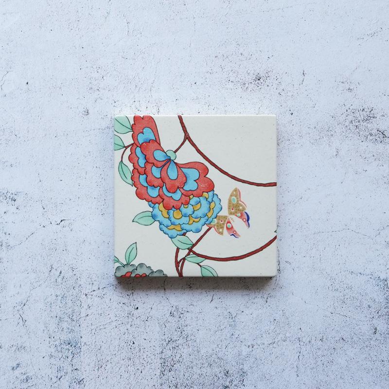 [藝術面板，碟子套] 4件古典陶瓷瓷磚NO.2〜5 |京都yuzen染色