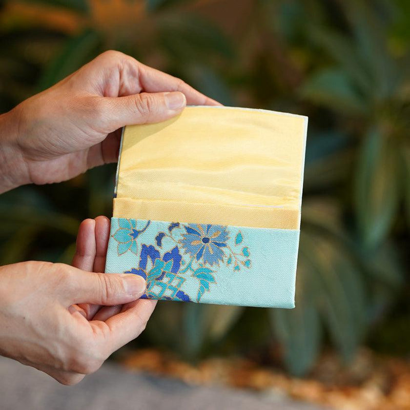 [卡盒]絲綢Obi Sarasa Blue |京都Yuzen染色
