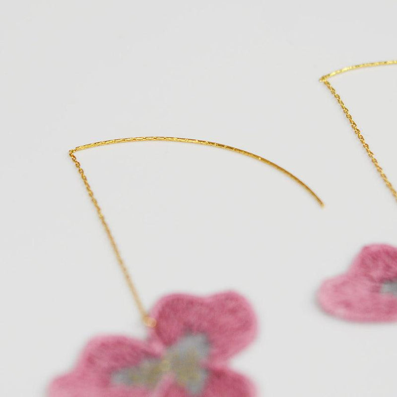 [耳環]色彩衣雙櫻花（S）粉紅色|京都Yuzen染色|形態圈