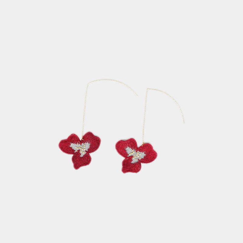 [耳環]色彩三色雙櫻花（S）紅色|京都Yuzen染色|形態圈