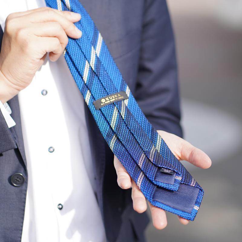 [領帶] Kuska兩行軍團領帶（探戈藍色）|手工編織