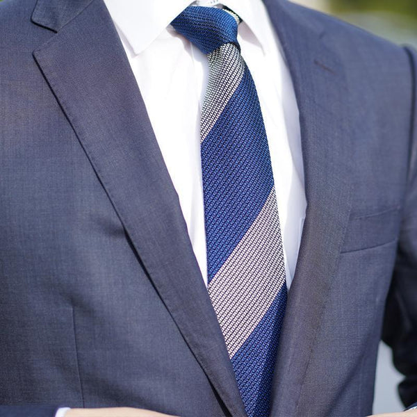 [ Necktie] KUSKA Regimental Tie （海軍 ' ~ White） | Hand Woven